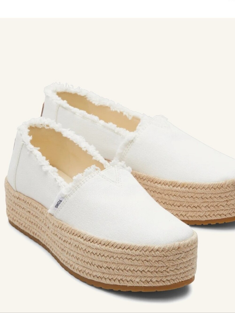 TOMS Women Valencia Platform Espadrille White Canvas Flats Slip On size 8 - Picture 3 of 10